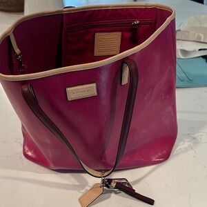 Coach Fuchsia and Cream Tote Bag